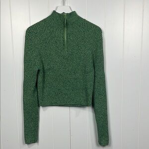 Aerie Womens Sweater XL shades of Green 1/2 Zip Crop Long Sleeves Casual Trendy